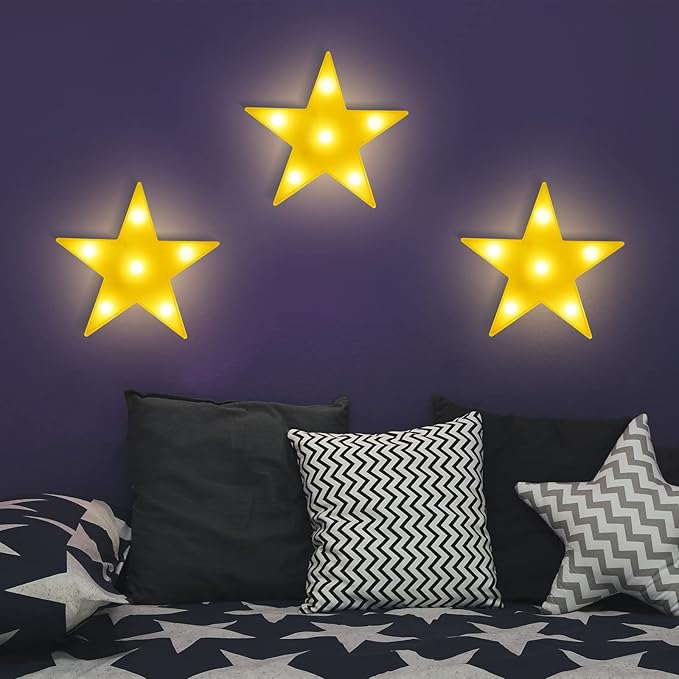 3 Pcs LED Stars Night Light Can Be Hung On The Wall Kids Room Room Light, Suitable for Birthday Party Holiday Decoration Baby Room Nursery Decoration (Stars)