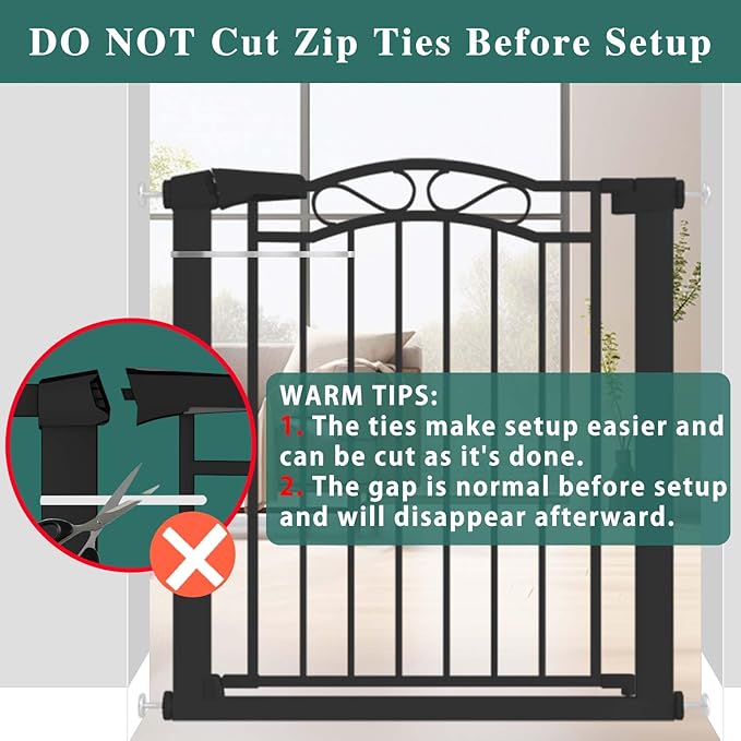 29.5"-48.8" Extra Wide Baby Gate for Stairs, Pressure Mounted Easy Walk Thru Metal Pet Gate Safety Child Gate No Drill, Auto Close Long Dog Gate for The House & Doorways, Black
