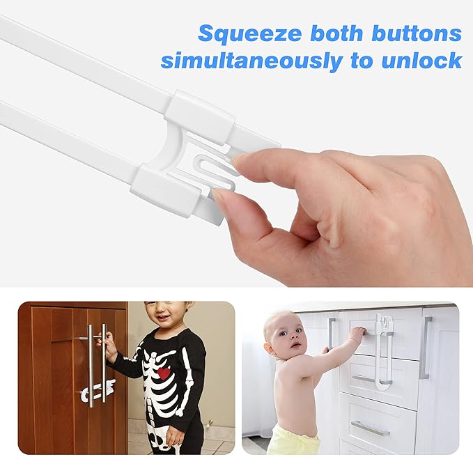 Vmaisi 10 Pack Baby Sliding Cabinet Locks - Adjustable U Shaped Child Safety Locks,Childproof Latches for Kitchen Bathroom Storage Cupboards Doors, Handles and Knobs White (10)