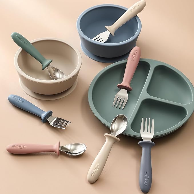 6 Pieces Toddler Utensils, Kids Safe Spoons and Forks, Children Silverware Set with Silicone Handle, 18/8 Stainless Steel, Food-grade Silicone,BPA Free - Dishwasher Safe