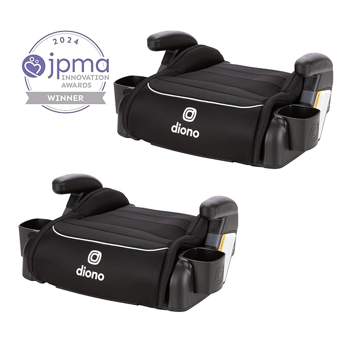 Diono Connect3 R Backless Booster Pack of 2, Slim Fit 3-Across in Many Mid-Sized Sedans and SUVs, for Children from 40-120 lbs., Lightweight with Cupholder, Black Storm