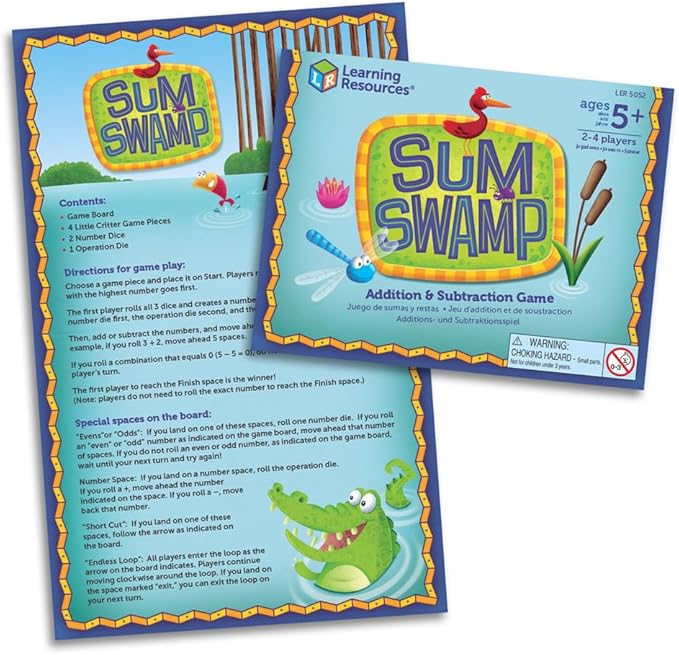 Learning Resources Sum Swamp Game Addition & Subtraction Board Game - Educational Homeschool, Elementary Math Classroom Must Haves, Kindergarten, Gifts for Kids, Numbers for Boys and Girls