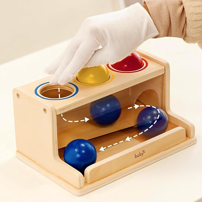 Dailyfunn Montessori Toys Object Permanence Box, Ball Tracker Drop Push Toy for Boy Girl Baby Toddler Kid Preschooler 1-3 Years Old