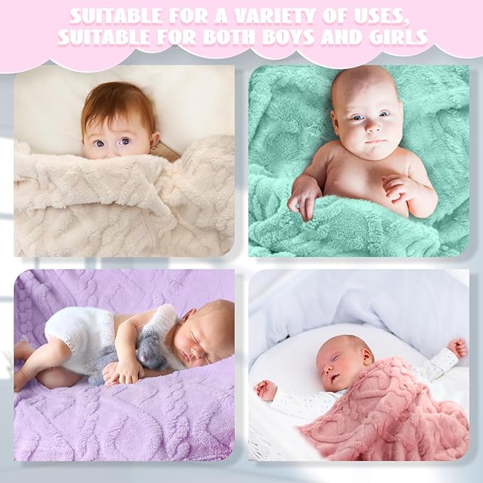 VitalCozy 4 Pcs Fluffy Baby Blanket Fleece 30" x 40" 3D for Boys Nursery Little Girl Infant or Newborn Receiving Swaddling Blankets(Light Color)