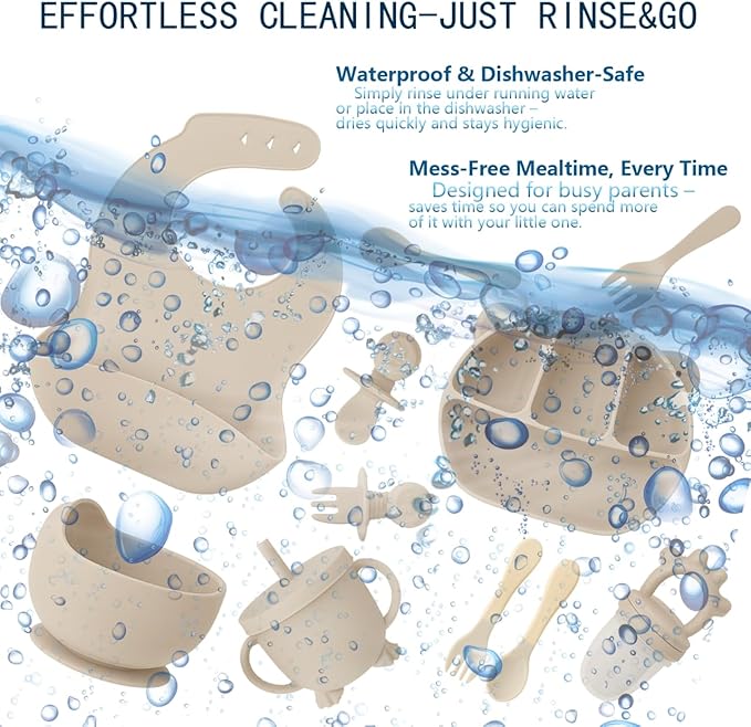 12 Piece BPA-Free Silicone Baby Feeding Set,Non-Slip Suction Plates,Soft Baby Bowls, Wooden Utensils & More ,Make Feeding Time Safe,Dishwasher Safe – Ideal for 6+ Months