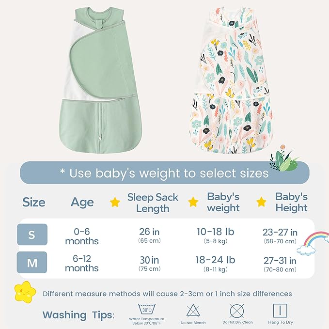 ZIGJOY Sleep Sack Swaddle 1.0 Tog Baby Wearable Blanket 100% Cotton Baby Swaddle Blanket for Newborns 0-6 Months Green&Tropical Rainforest