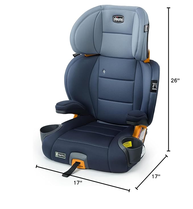 Chicco KidFit ClearTex Plus 2-in-1 Belt-Positioning Booster Car Seat, Backless and High Back Booster Seat, for Children Aged 4 Years and up and 40-100 lbs. | Reef/Navy