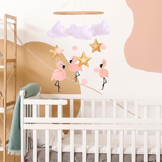 Pink Flamingo Baby Crib Mobile for Girls, Baby Mobile for Crib, Nursery Mobile, Baby Girl Mobile Boho Nursery Decoration for Pack N Play, Bassinet, Ceiling Mobile, Flamingo