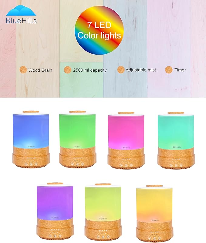 BlueHills Premium 2500 ML XL Essential Oil Diffusers for Large Room Aromatherapy Fragrance Diffuser Humidifier Combo High Mist Large air Diffuser for Essential Oils for Home Light Wood Grain F005