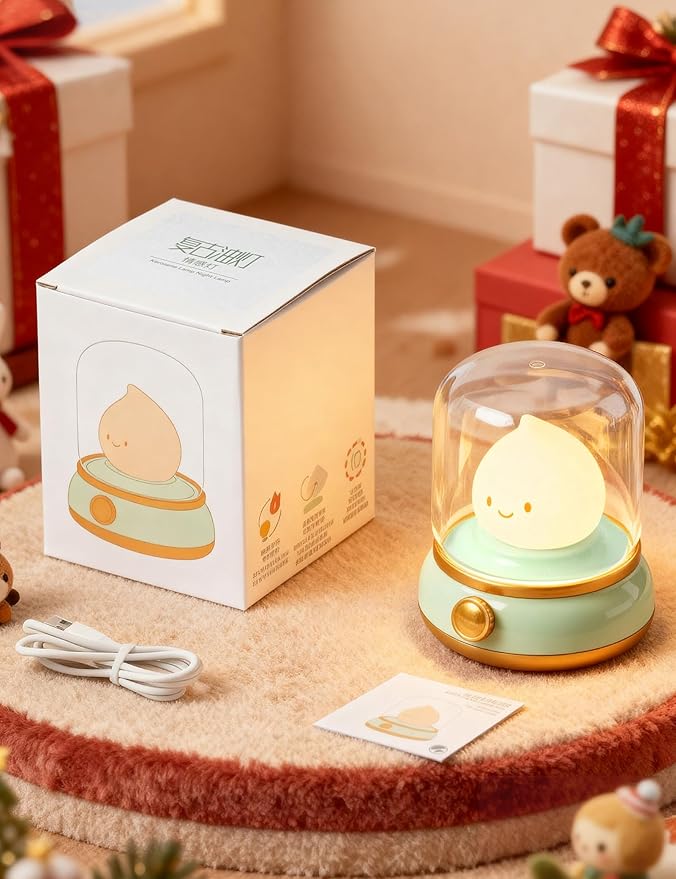Cute Smiley Lamp, Portable LED Camping Lantern Night Light, Rechargeable, Dimming, Table Bedside Candle Light for Baby Nursery Decor, Bedroom, Bathroom