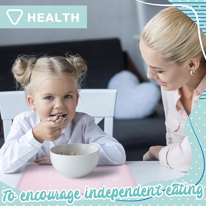 Zhehao 4 Pcs Montessori Kids Placemat 16 x 12'' Non Slip Baby Silicone Placemats for Toddlers Baby Eating Mat Food Mats for Toddler Dining Table Setting Learning Travel Kitchen(Multi Colors)