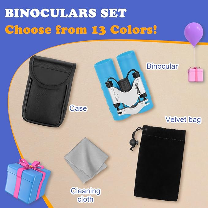 Obuby Real Binoculars for Kids Gifts for 3-12 Years Boys Girls 8x21 High-Resolution Optics Compact Toy Binocular for Bird Watching,Travel, Camping