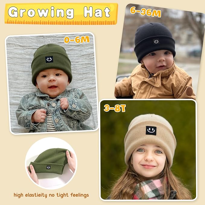 3 Packs Baby Beanie Cute Toddler Beanies Kids Winter Hat Boys Girls Warm Knit Hats Infant Beanie for 0-8 Years