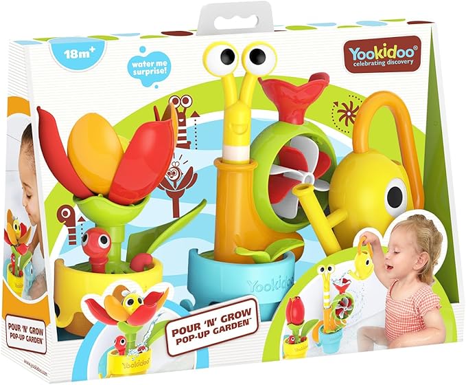 Yookidoo Toddler Baby Bath Toy (Ages 1-3) Garden Adventure Set Bundle: Snail & Flower with Watering Can (Mold Free) Attach to Any Tub or Shower Fun for Bath Time - Great for Boys , Girls , & Kids