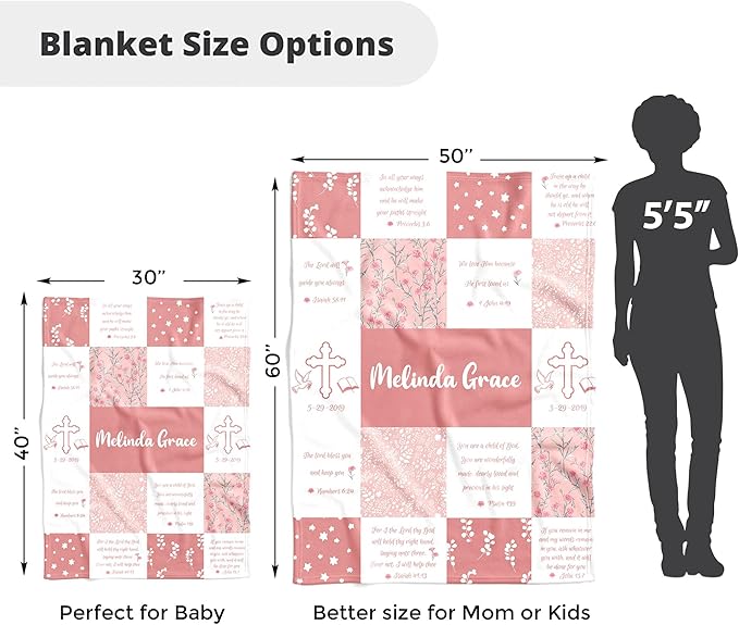 MDPrints Custom Baby Blankets for Boys and Girls, Personalized Baby Gifts, Customized Newborn Blanket with Name, Minky Plush Fleece (Baptism TM01)