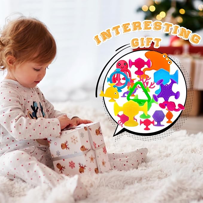 Suction Bath Toys for Kids, 33 Pcs Silicone Bathtub Suction Cup Toys, Travel Sensory Window Building Toys for Toddlers Boys Girls 3 4 5 6 Year Old