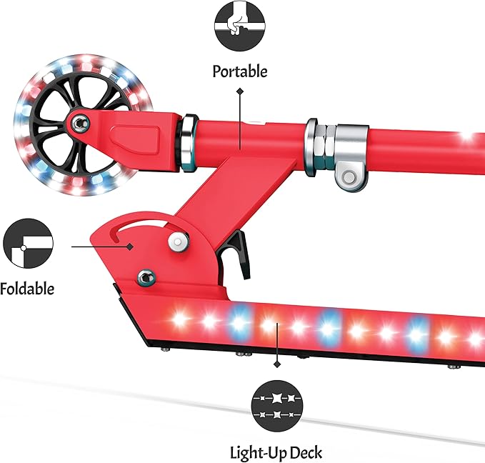 Jetson Jupiter Kids 2-Wheel Light-Up Kick Scooter, LED Lights on Handlebar, Stem, Wheels & Deck, Adjustable Handlebar, Rear Brake, Easy-Folding Mechanism, Ages 5+