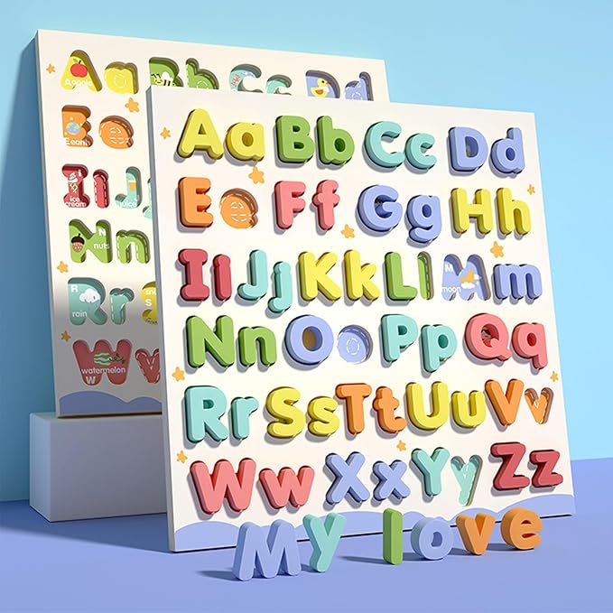 Alphabet Puzzles for Toddlers, ABC Puzzle Toys Wooden Montessori Early Learning Board Preschool Educational Easter Gift for Girls Boys Kids Ages 3+