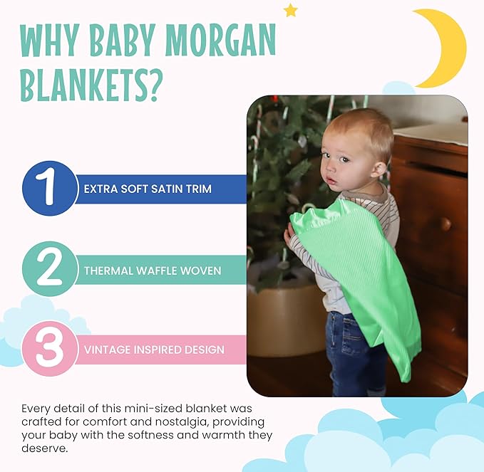 Thermal Waffle Knit Baby Blanket - Soft Breathable Mini Blanket for Newborns and Infants - Toddler Blankey for Strollers, Travel, Naptime, Nursery and More - 18" x 20" (Mint, Satin Trim)