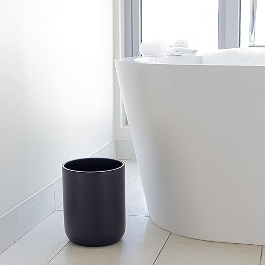 Matte Black Round Compact Trash Can Mini, 2 Gallons / 7.5L Garbage Bin, Tiny Wastebasket for Bathrooms, Office, Under Desk, Bedroom, Laundry Room, Kitchen, Kids Room, and Dorm