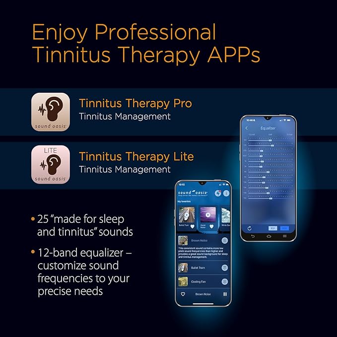 Sound Oasis® Bluetooth® Tinnitus Sound Therapy System® - Sleep Better, Manage and Mask Tinnitus, 25 Built-in Sounds for Tinnitus Relief, 12-Hour Sound Duration