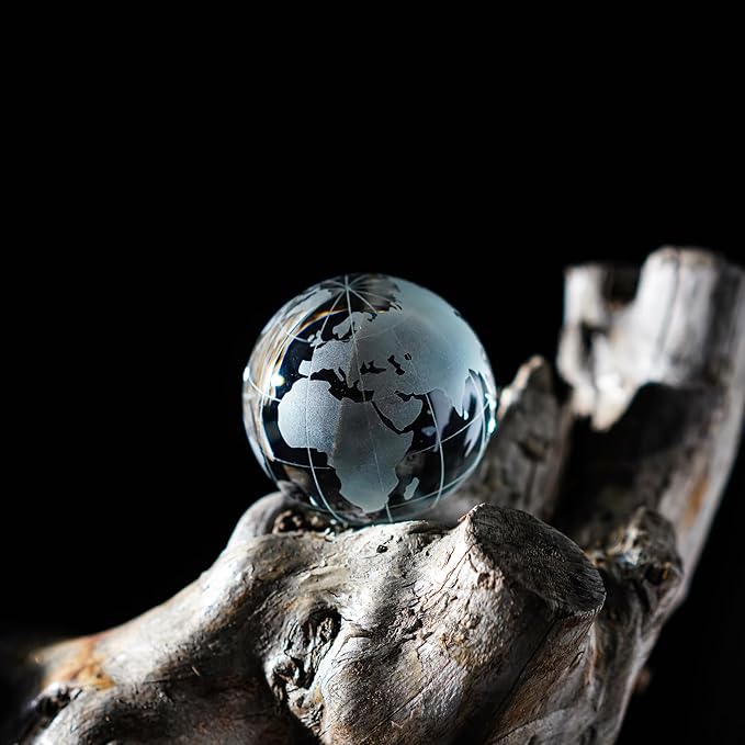 60mm World Globe Crystal Earth Ball Paperweight with Stand Glass Sphere Display Globe Ball Christmas Decor for Home Office Desk