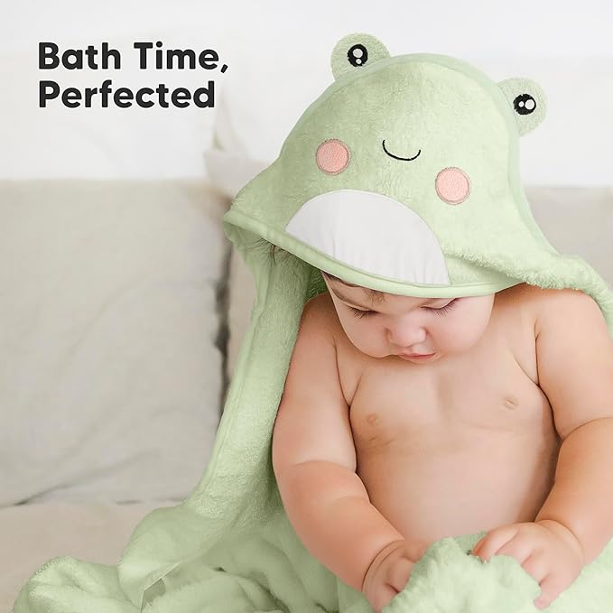 KeaBabies Hooded Baby Towel for Newborn - Viscose Derived from Bamboo Large Baby Bath Towels with Hood for Boys, Girls, Toddler, Extra Absorbent & Soft Newborn Bath Essentials (Frog, Regular)