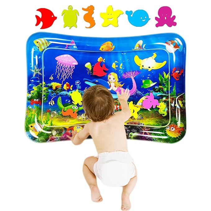 Water mat Infant Toys, Inflatable Tummy Premium Water mat Baby and Toddlers is The Perfect Fun time Play Activity Center Your Baby's Stimulation Growth (27.5x20 in).