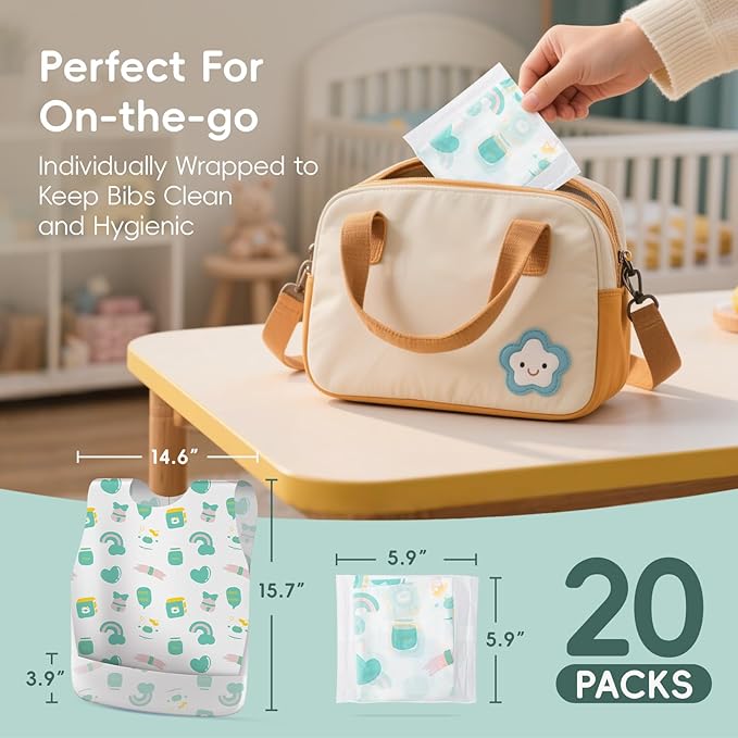 KIIS Disposable Baby Bibs for Travel - Waterproof Baby Smock Bibs for Eating, Toddlers & Kids - Travel & Daycare Essentials
