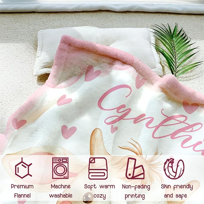 Personalized Baby Blanket for Girls, Custom Baby Blanket with Name, Soft Cozy Personalized Name Blankets for Kids, Customized Cow Blanket for Infant Toddler Birthday Christmas