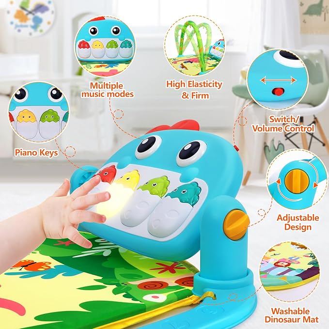 UMIKU Baby Play Mat Baby Toys Tummy Time Mat Activity Center for Newborn Infant Piano Tummy Time Music & Light Infant Boy Girl Gifts for Babies Toys 0-3 3-6 6-12 Months, Dinosaur Style