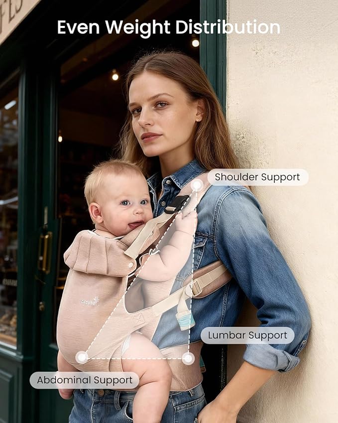 Grownsy Baby Carrier Newborn to Toddler (7-44lbs), Ergonomic & Cozy Wraps with One-Click Buckle, Head Support for Hands-Free Comfort, Dusty Pink