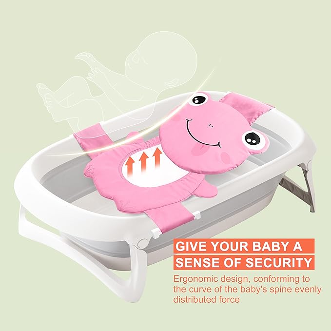 Baby Bath Seat Support Net, Quick Drying, Adjustable, Comfortable, Non-Slip, Infant Bathtub Sling Shower Mesh for a Tub, Soft Newborn Bath Mat (Deep Pink Frog)