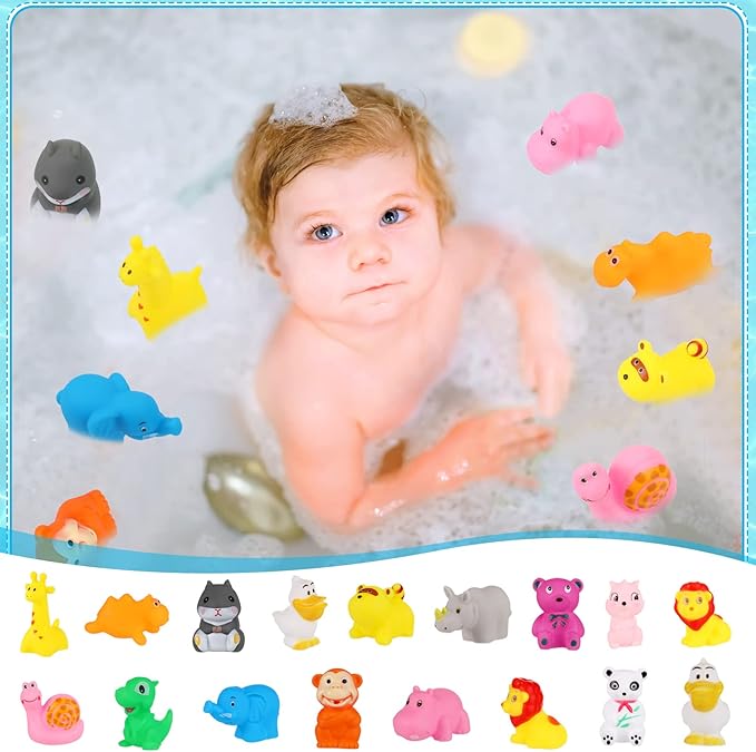 Chivao 50 Pcs Baby Bath Toys Bulk Infant Water Float Squeak Rubber Bathtub Pool Toy for Toddlers Kids Baby Shower Party Favors Birthday Gifts, Ocean Animals, Random Style(Jungle Style)
