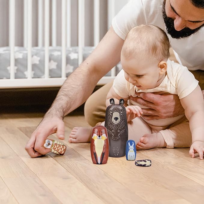 Nesting Dolls, 5Pcs 6" Tall Russian Nesting Dolls, Handmade Matryoshka for Kids, Wooden Stacking Toys for Christmas Home Wedding Party Decorations (Brown Bear)