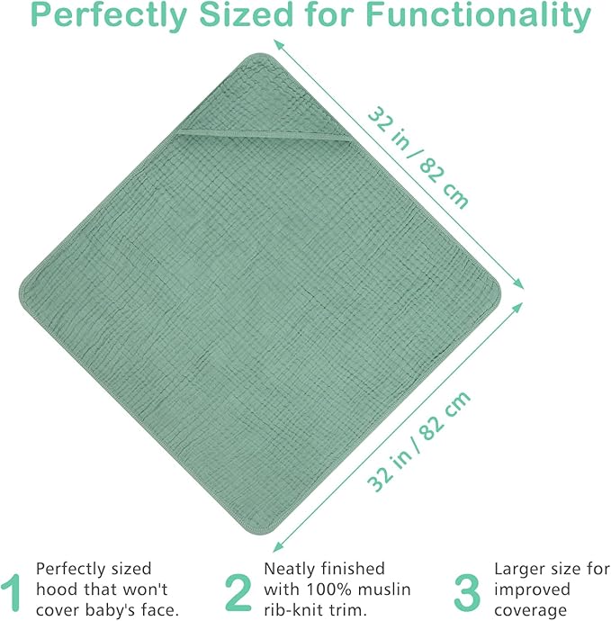 Accmor 2 Pack Hooded Baby Towels, 100% Muslin Cotton Bath Towel for Babies, Newborn, Infant and Toddler, Absorbent Soft Baby Bath Towel with Hood, Boy and Girl Bath Essentials