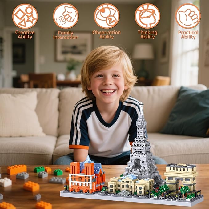 Architecture Paris Skyline Micro Mini Blocks Building Set,Eiffel Tower and The Louvre Assembly Collection Model Kit 3D Toy for Adult (2462PCS)
