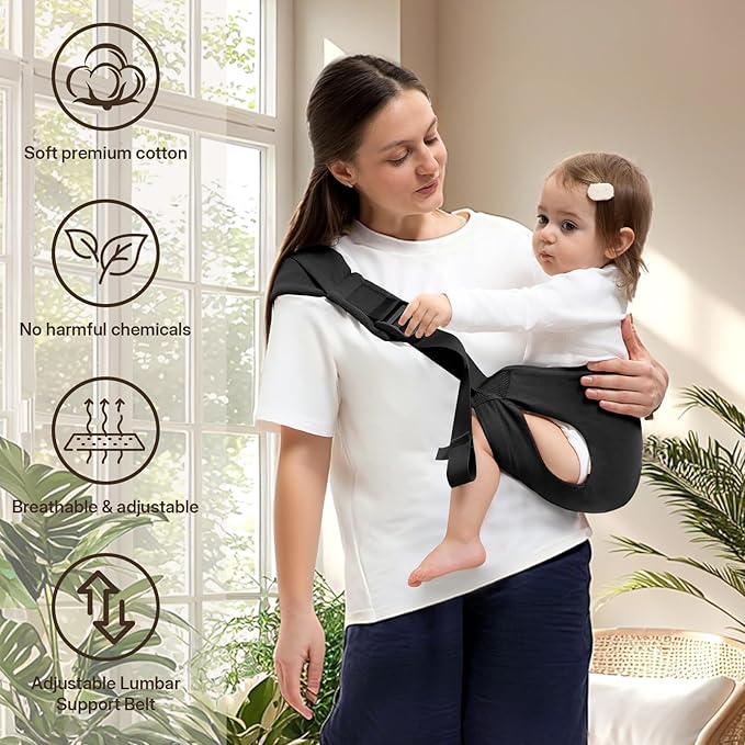 Toddler Carrier for 25-60 lbs,Comfortable&Lightweight Baby Sling Carrier,Adjustable with Left/Right Shoulder Straps,One Size Fits All,Ideal for Shopping and Travel-Black