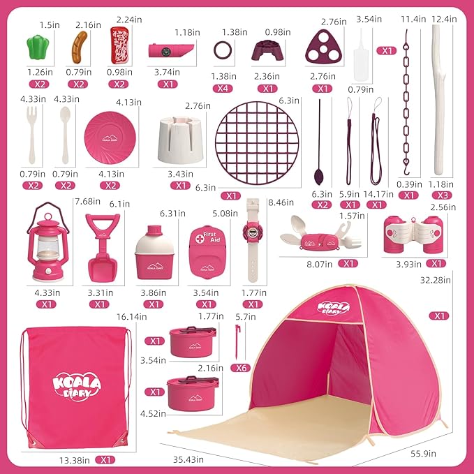 Kids Camping Set ā an Outdoor Campfire Toy Set Featuring a Tent, Oil lamp, Stove, and More,Gift Idea for Girls Age 3+ Year Old Birthday Christmas