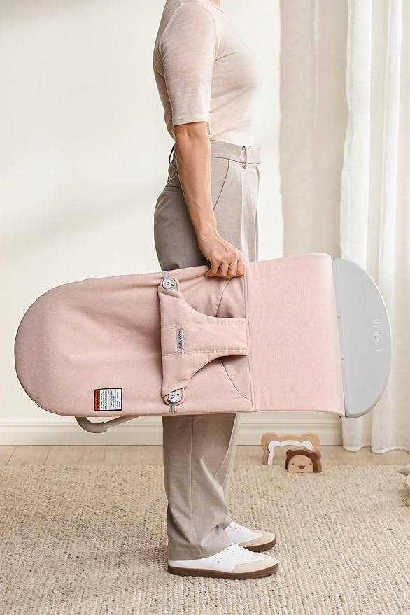 BabyBjörn Bouncer Bliss, Light Pink, Woven Melange | 2-in-1 Adjustable Baby Bouncer Seat and Toddler Chair, Newborn to Toddler (8-29 lbs), 4 Positions, Lightweight & Portable
