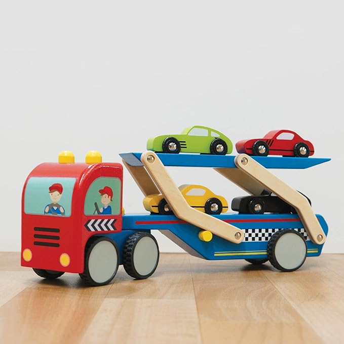 Le Toy Van Motors, Planes & Garages Race Car Transporter Set Premium Wooden Toys for Kids Ages 3 Years & Up