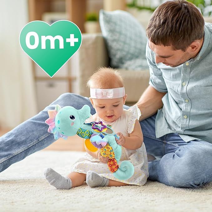 LIGHTDESIRE Baby Toys Musical Seahorse Stuffed Animals Infant Toys 0-6-12 Months with Mirror|Rattles|Crinkle|Baby Teething Toys,Sensory Toys for Tummy Time Newborn Boys Girls Birthday Gifts(Ice Blue)