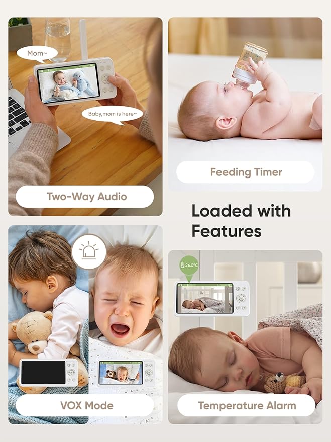 bonoch Add-on Baby Camera Unit for BBM14/BBM16 Only, 1440p HD Video Baby Monitor Camera No WiFi, Split-Screen, Night Vision, 4X Zoom, 2-Way Audio, White Noise, 3Lullabies, Incompatible with Phone