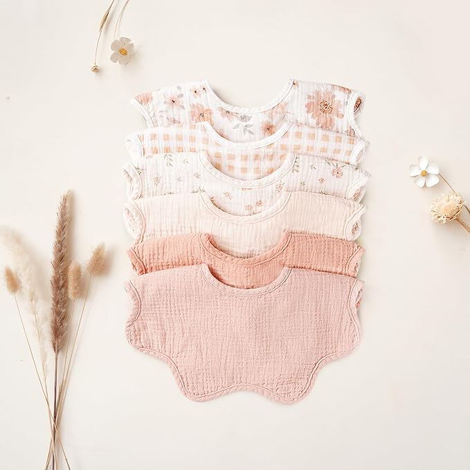 Konssy Muslin Baby Bibs 100% Cotton Absorbent Bandana Drool Bibs for Teething and Drooling, 6-Pack for Baby Boys & Girls