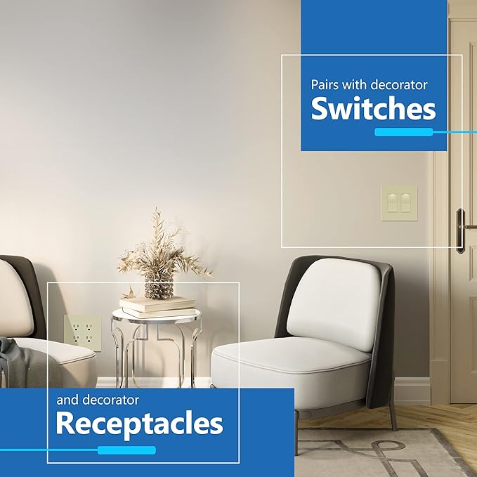 LIDER Matte Finish Double Decorator Switch Cover, Screwless Wall Plate, Mid-Size 2-Gang 4.88" x 4.92", Unbreakable Polycarbonate Thermoplastic, UL Listed, LSWP-32M-I10P, Ivory, 10 pack