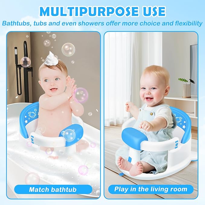 Baby Bath Seat for Babies 6 Months & up,Baby Bath Seat,Non-Slip Toddler Bath Seat, Sit Up Bath Seat for Baby,Safe Infant & Newborn Bathtub Chair with Soft Cushion(Blue)