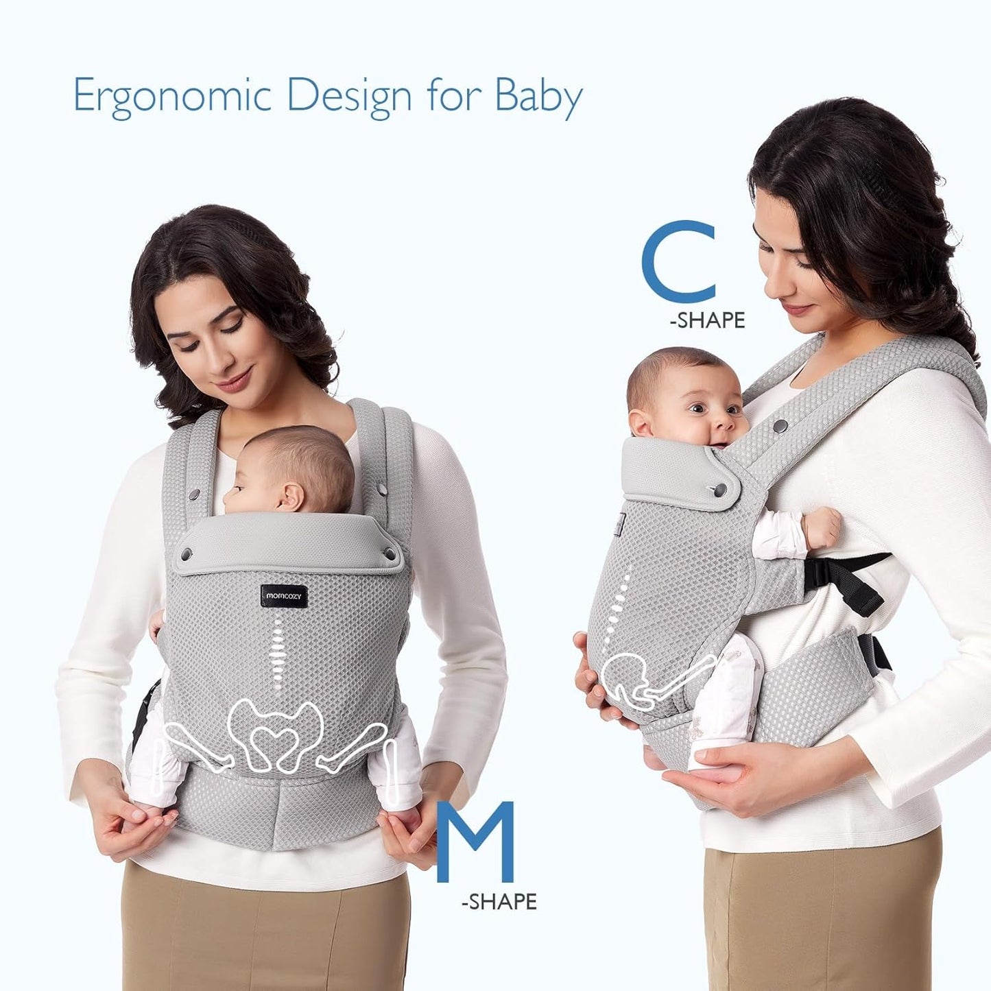 Momcozy Breathable Mesh Baby Carrier, Ergonomic and Lightweight Infant Carrier for 3-24 Months with Enhanced Lumbar Support, All Day Comfort for Hands-Free Parenting, Air Mesh-Grey