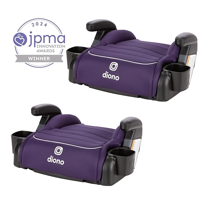 Diono Connect3 R Backless Booster Pack of 2, Slim Fit 3-Across in Many Mid-Sized Sedans and SUVs, for Children from 40-120 lbs., Lightweight with Cupholder, Purple Wildberry