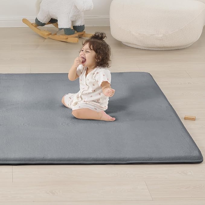 1.3" Thick Baby Floor Play Mat 39x59, Basic Padded Foam Mat for Tummy Time Crawling, Non Slip Cushioned for Babies Toddlers Infants Kids (Dark Grey)