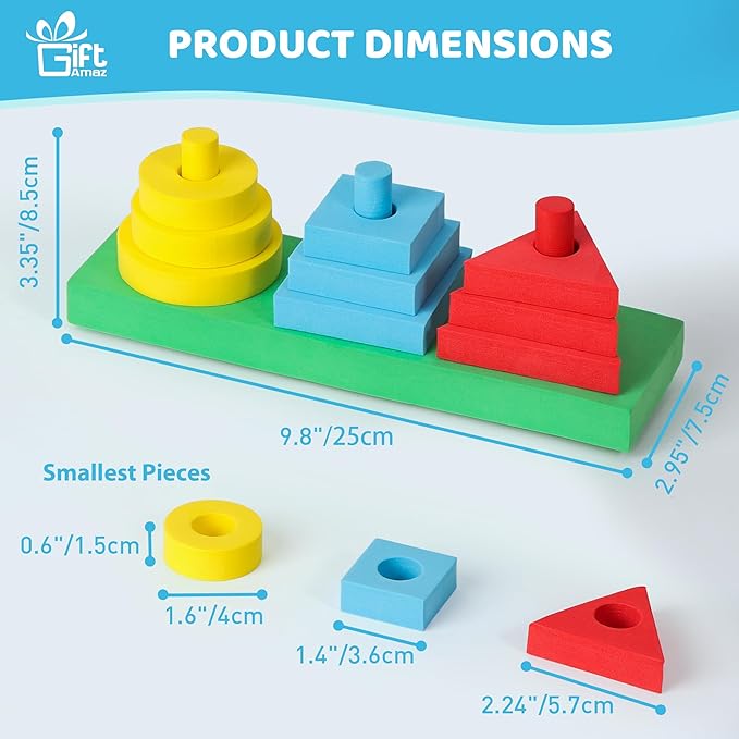 3-in-1 Bath Toys for Toddlers 1-3, Mold Free Foam Sorting & Stacking Sensory Toys - Suction Cup, Shape Color Size Learning Water Toy, Montessori Baby Bathtub Wall Toy for Kids Ages 1-3 2-4